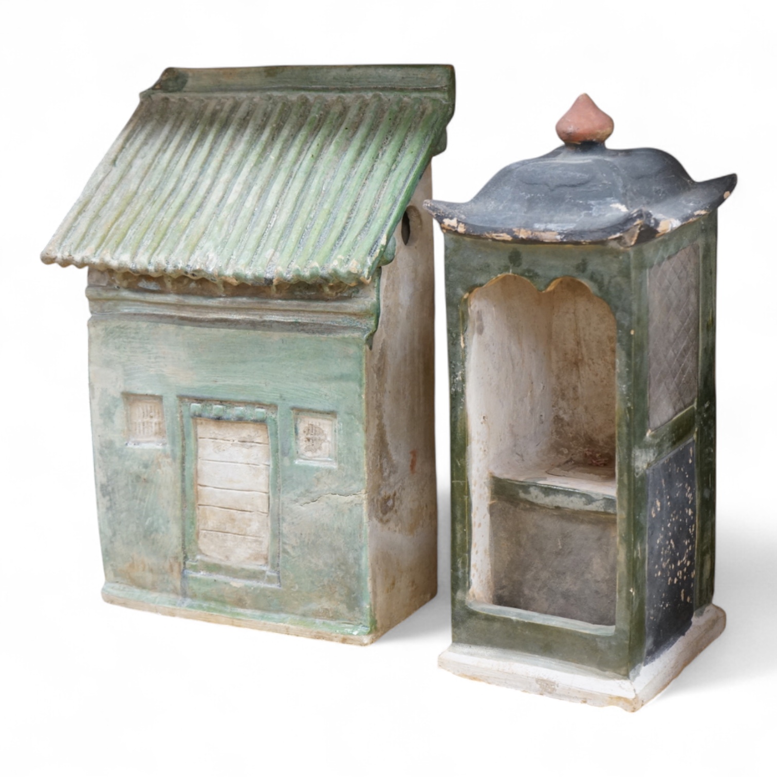 A Chinese Ming sancai glazed model of a cupboard and a shrine, 16th century, 40cm high